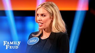 The bride walked down the aisle holding WHAT??? | Celebrity Family Feud