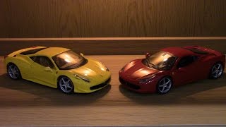 This is a video of my ferrari 458 italia's in 1/24 scale. the yellow
one made by maisto and red hotwheels. videos are for use as guide....