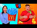 RED vs BLUE food CHALLENGE! EATING ONLY ONE COLOR FOOD FOR 24 HOURS! Last To STOP Eating! Mukbang!