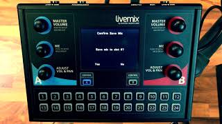 Livemix: Save your personal monitor mix for recall or transfer to another unit.