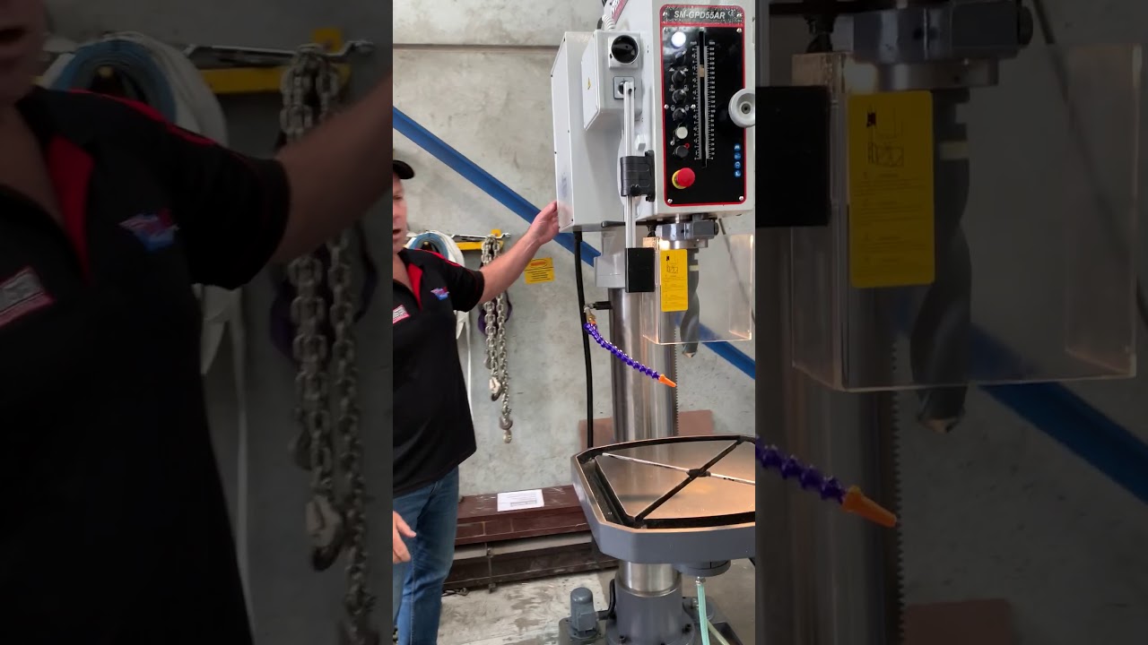 SM-GPD55AR. 415Volt, 55mm Capacity Geared Head Drill with Power Feed, Power Table Up & Down, Coolant