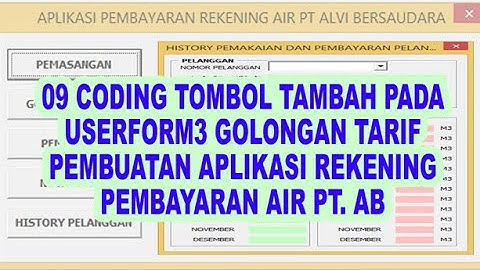 09 Coding Tombol Tambah di Userform2 Golongan Tarif VBA Excel Aplikasi Rekening Pembayaran Air