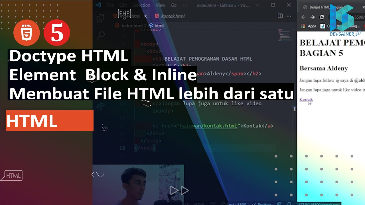 Doctype HTML, Element Block & Inline, Membuat File HTML lebih dari 1 #5 ...