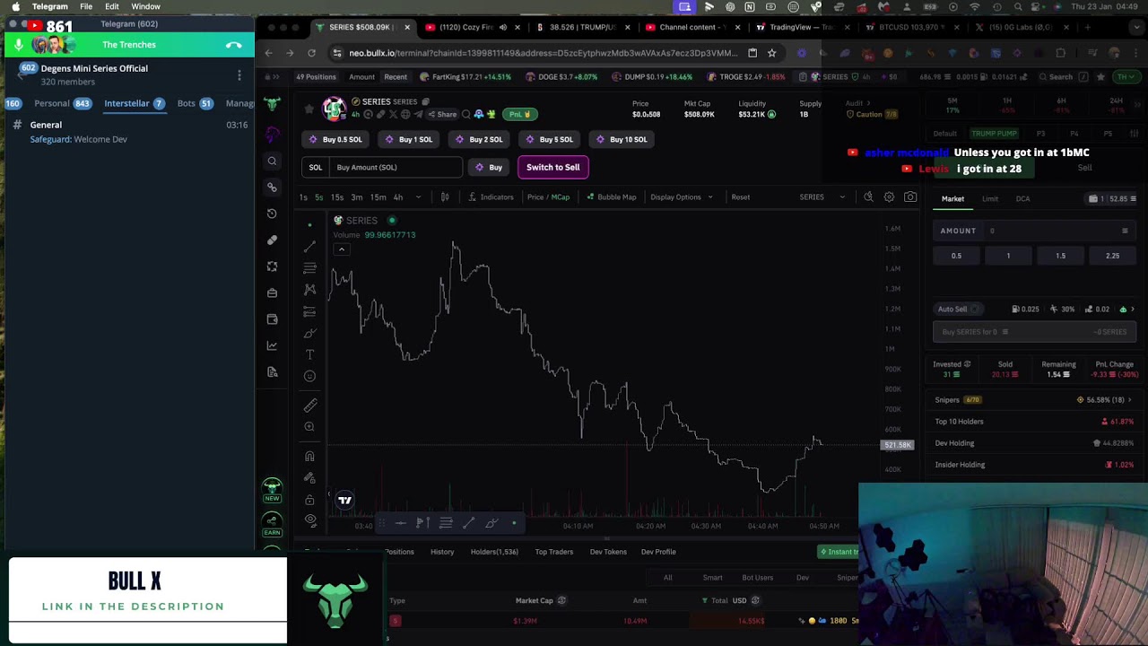 Trading Trump Coins live 150k Position: 24/7 Live Solana Trenches