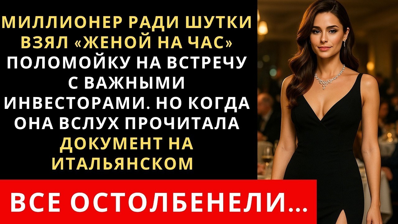 Миллионер ради шутки взял «женой на час» поломойку на встречу с партнёрами. Но когда она заговорила