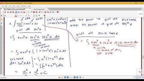 Example on integrating products of powers of tangents and secants (Section 7.2, part 4)