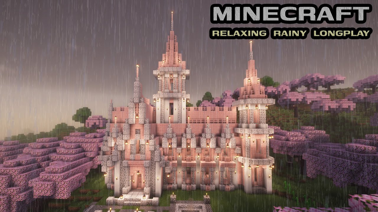 Minecraft Relaxing Rain LongPlay – Grand Cherry Blossom Castle • Cozy Rainy Build • No Commentary
