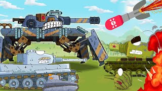 Robot itu bertarung melawan tank. Kartun tentang pertempuran. Mobil anak kartun. Dunia tank kartun.