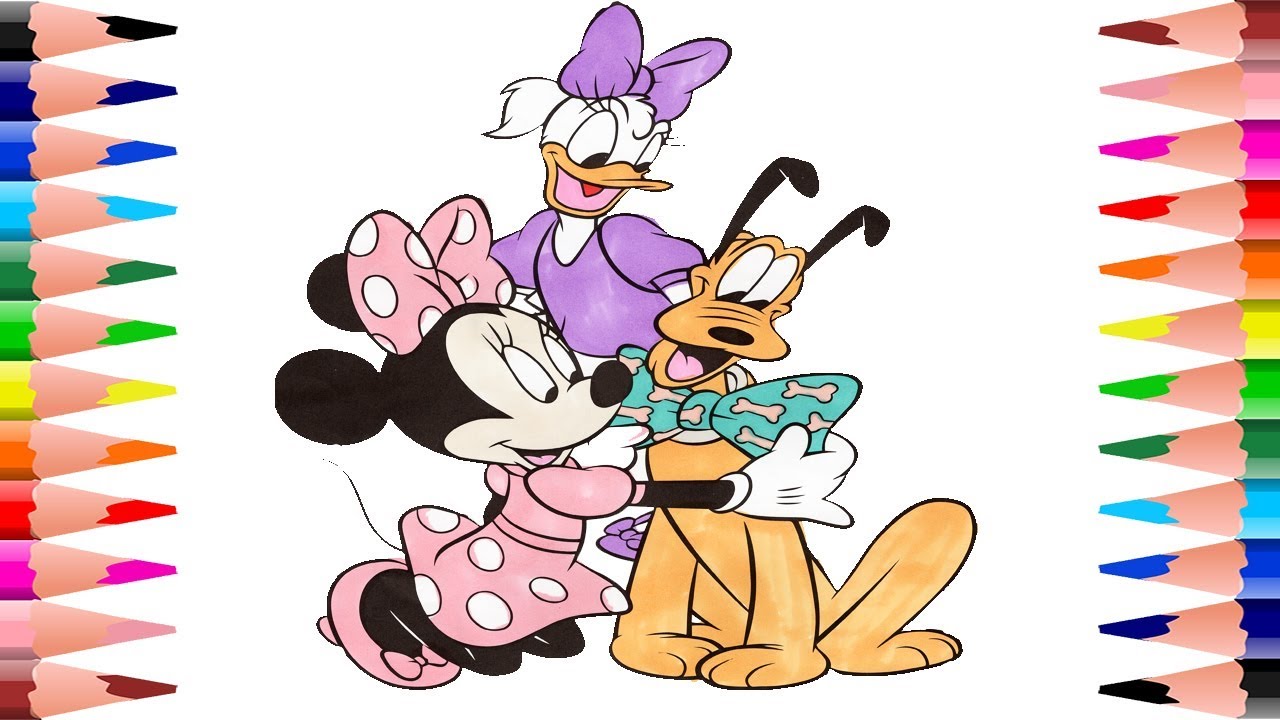 Coloring Minnie Mouse Daisy Duck and Pluto Coloring Pages Painting for Kids Disney Minnie Mouse