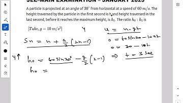 A particle is projected at an angle of 30 ∘ from horizontal at a speed of 60   m / s . The height 