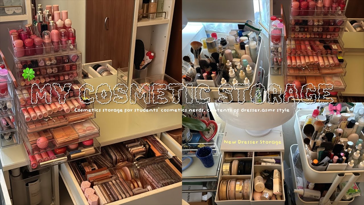 \コスメ収納/コスメオタクのドレッサー収納紹介✨🍀ワゴンの中身紹介+無印良品の引き出し紹介🎀韓国コスメ多め⌒☆