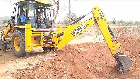 JCB Backhoe Machine installing Culvert Pipe in Drain and Felling Soil-JCB Road Construction 8869