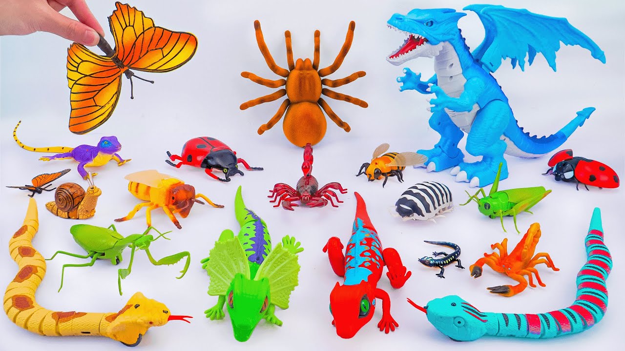 Toy asmr🐝Remote Control Animals:Ice Dragon -Tarantula - Butterfly Collection Playset ASMR🐍No talking