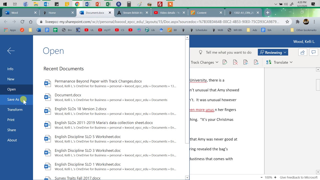 Track changes in ms word online 365 youtube