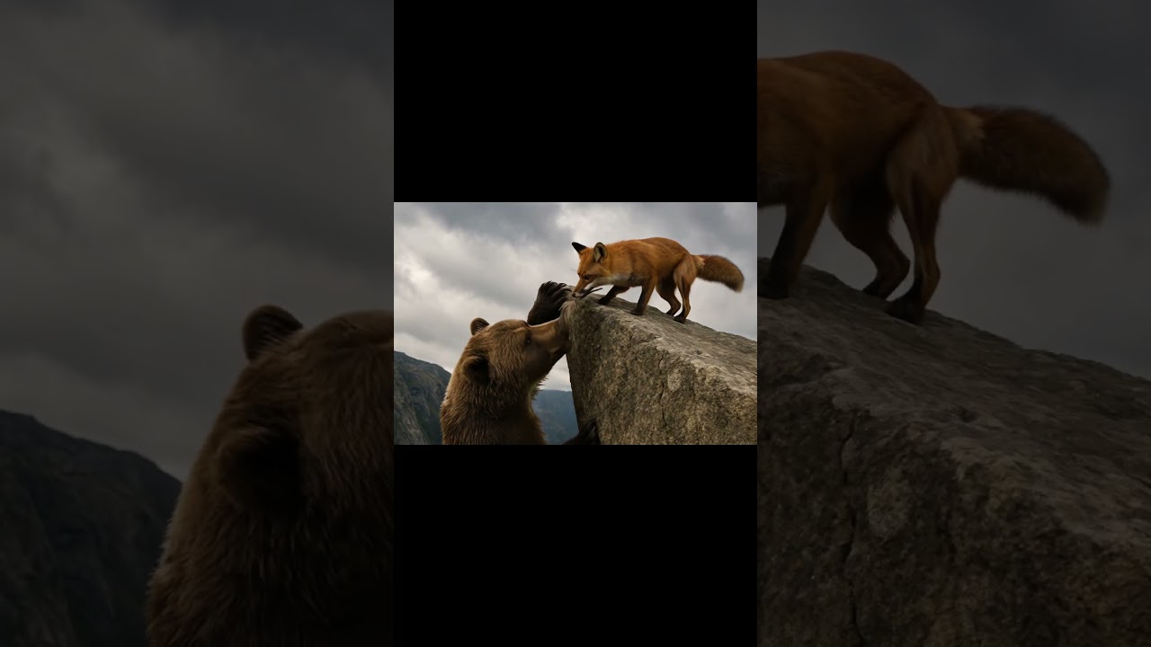 【OMG! Bear Hanging Off a Cliff – Fox Teases with a Feather🐻】