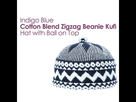 Cotton-blend Zigzag Beanie Kufi Hat Indigo Blue Pom-pom Top Turkish Winter  Cap MUSLIM FASHION African Style Hat for Cold Weather CHOOSE Size 