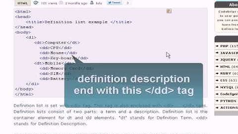 HTML Tutorial : definition list
