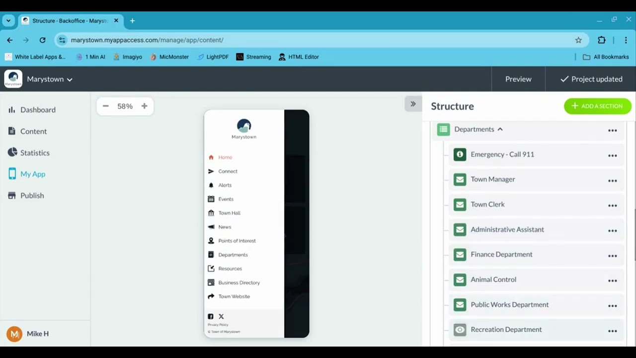 Managing Your Custom App Backend | Marystown App | Town Apps