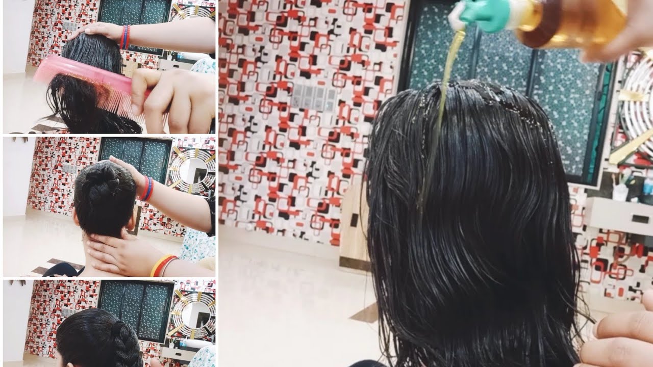 Heavy hair oiling lice combin! French braid, bun with my younger sister