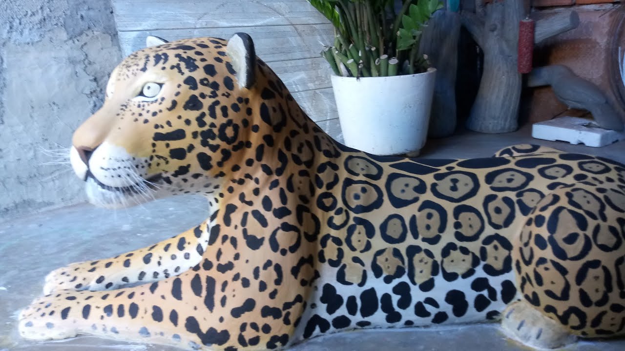 onça pintada feita de cimento parte III passo a passo