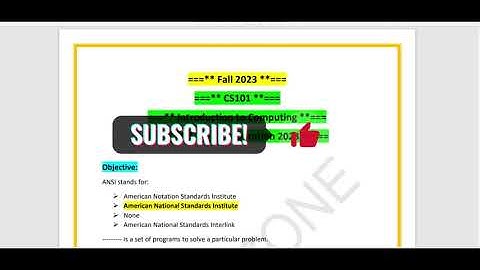 CS101 Mid-Term Quiz File || CS101 Mid-Term Preparation || Introduction to Computing || Fall 2023