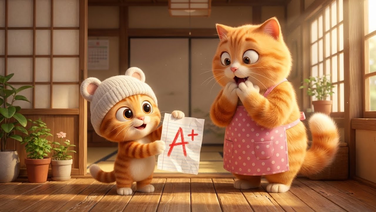 Милый котёнок получает пятёрку в школе! ❤️ Трогательные моменты в кошачьей семье