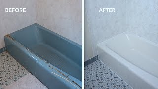 Wondering how to paint a bathtub because it's horrible 1970's color or
your needs be freshened up? watch i refinish powder blue fo...