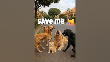 Puppy Saves Scared Kitten from Stray Dogs 😢❤️ #shortsfeed #shorts #kitten #puppy