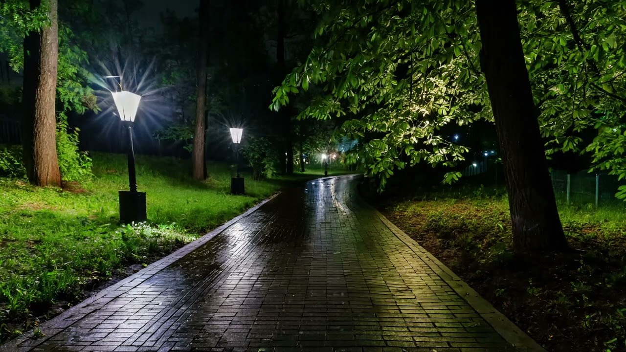 Sound of rain on a quiet park street - Rain Sounds For Sleeping