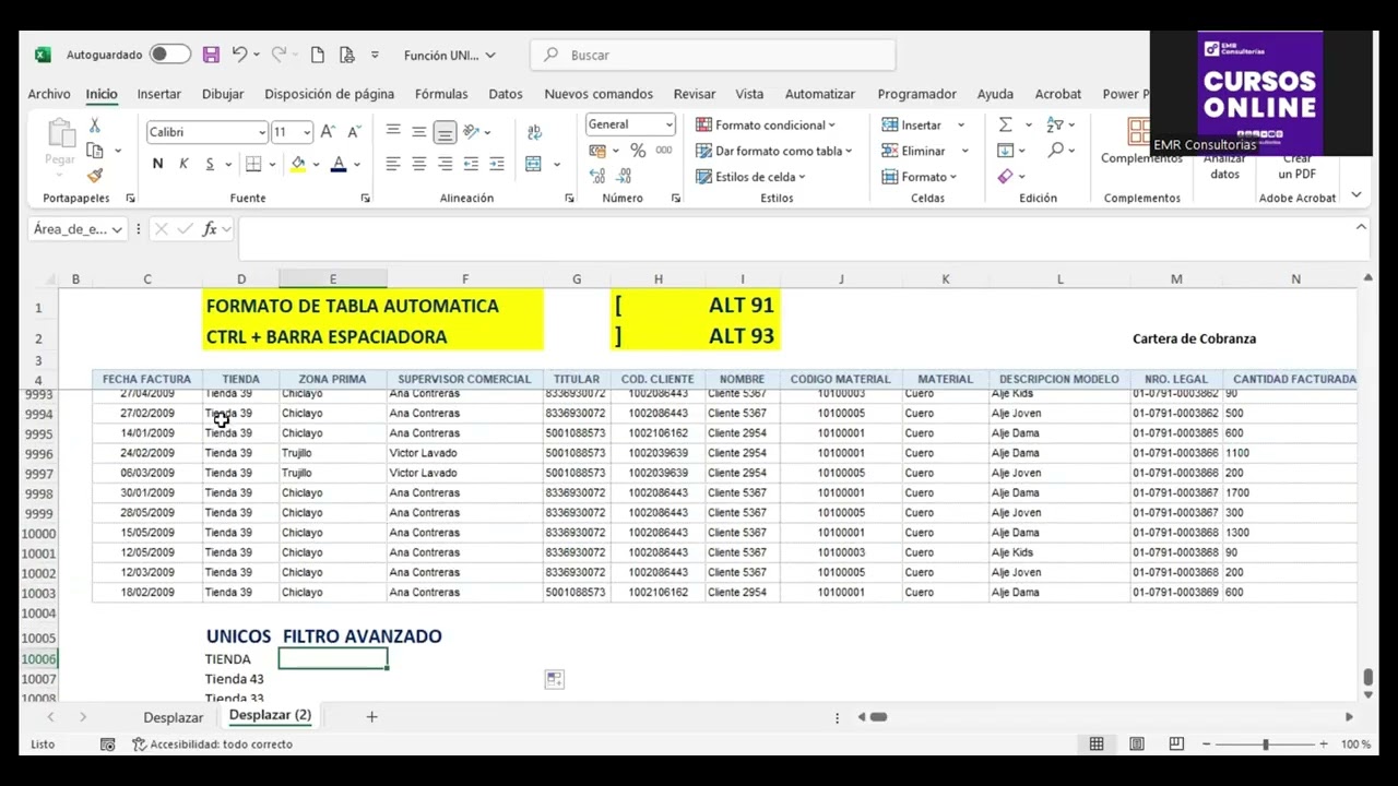 Excel - Función Únicos y filtros avanzados