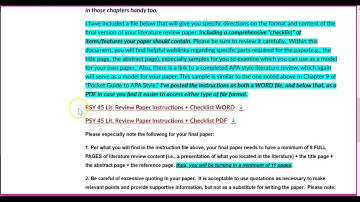 PSY-45 Video Guide for Component 3 of Literature Review Paper