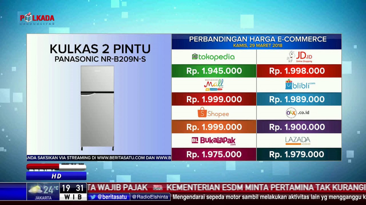 Perbandingan Harga  E Commerce Kulkas  2  Pintu  Panasonic NR 