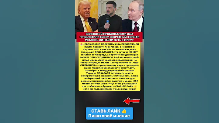 🔥ЗЕЛЕНСКИЙ РАСКРЫЛ ТАЙНУ ПЕРЕГОВОРОВ! США предложили Киев неожиданный формат #новости #политика