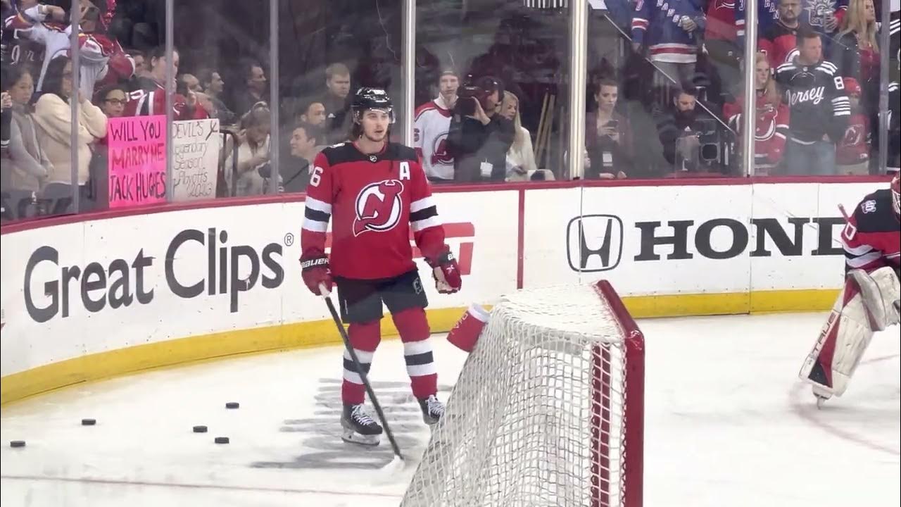 NJ Devils NY Rangers Game 7 Jack Hughes Warmup Batting Down Pucks YouTube