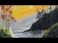 Beautiful Sunset Landscape | Hand Painted Nature Art | Calm &amp; Relaxing#ytshorts #relaxingart