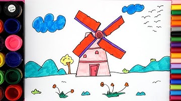 How To Draw A Windmill Easy Step by Step - Kids Drawing Video