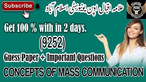 Aiou 9252 Guess Paper |Concepts of Mass Communication important questions| Important Questions 9252|