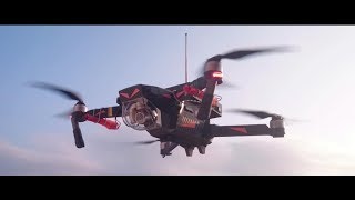 DJI Mavic Pro drone fires rockets day and night. Protection from bird attacks