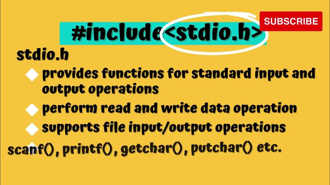 header file #include stdio.h library of standard input and output - YouTube
