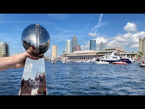 Tampa Bay Buccaneers Super Bowl boat parade through downtown Tampa