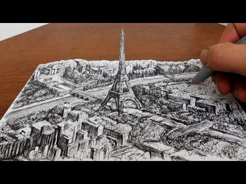 Drawing the Eiffel Tower - City Landscape 3D Art