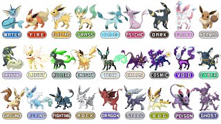 Eevee evolution for every type (some are concept art)  Eevee evolutions, Pokemon  eevee evolutions, Pokemon eevee