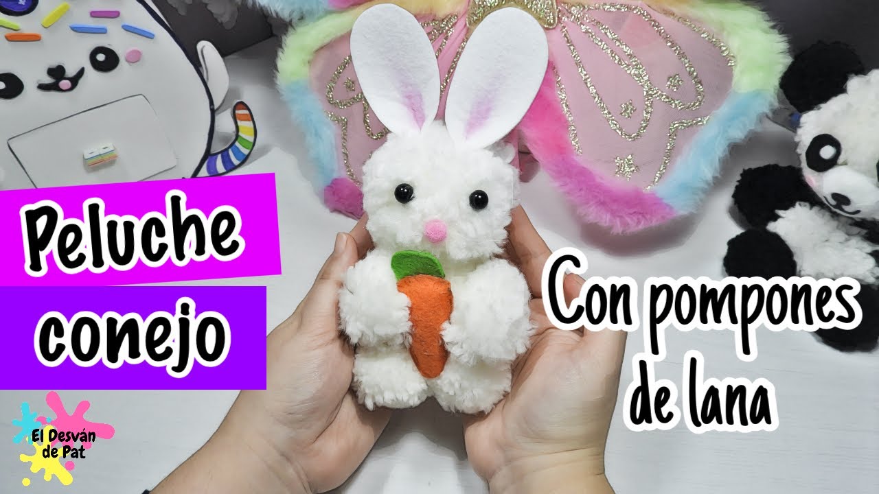 STUFFED ANIMALS DIY : BUNNY EASY CRAFT WITH WOOL POMPONS - YouTube