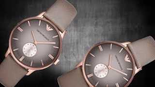 Relógio Emporio Armani Unisex Rose Gold Ion-Plated Case Brown Leather Strap Watch AR1723 -AR 1723