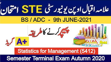 Statistics for Management (5412)-Semester Terminal Exam Autumn 2020-BS / ADC