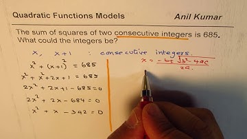 Sum of squares of two consecutive integers is 685 Quadratic Applications by Factoring