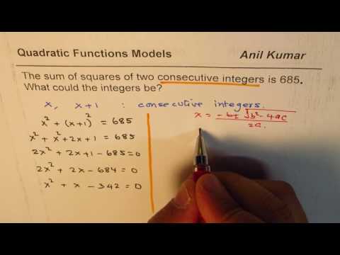 Sum of squares of two consecutive integers is 685 Quadratic Applications