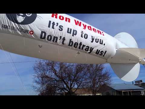 Internet activists fly 30-foot blimp over Sen Ron Wyden's town hall meetings