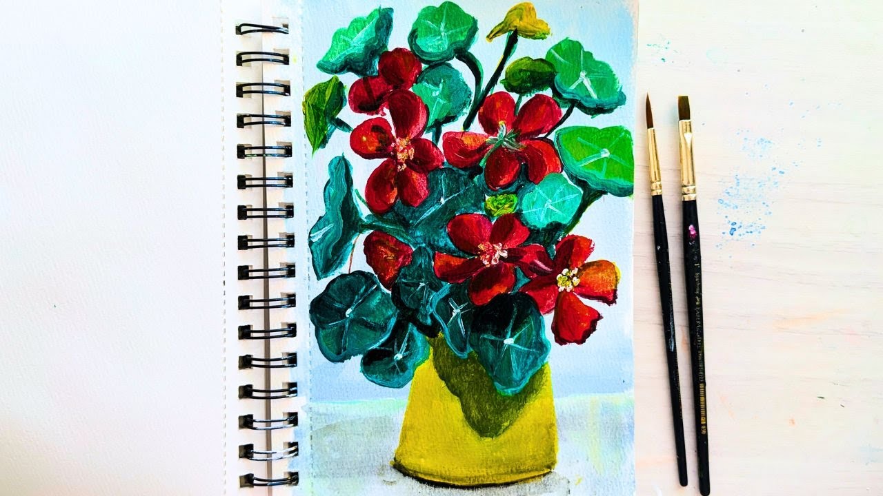 How to paint a Flower vase | Acrylic still life painting for beginners ...