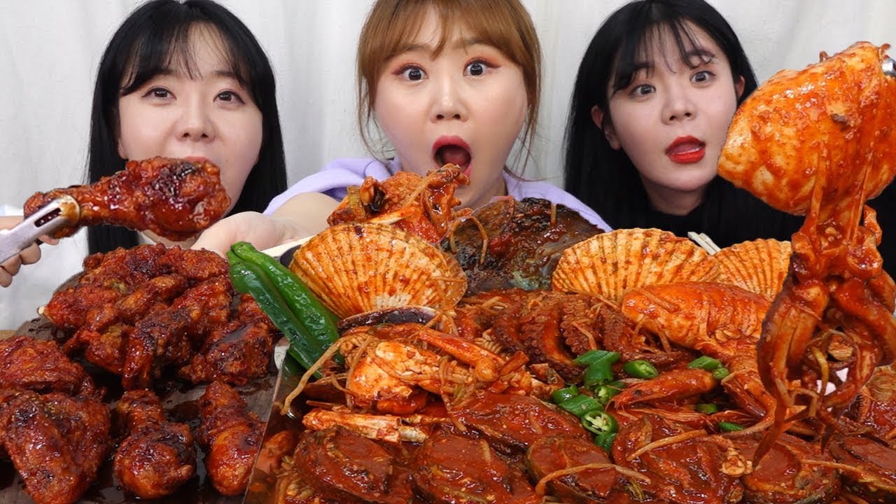 까니짱과 Mukbang｜귀여운 쌍둥이 유튜버 나름, 다름님과 해물찜, 불닭치킨 먹방~❤️